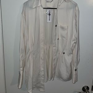Urban Outfitters Cream Satin Top with Buttons